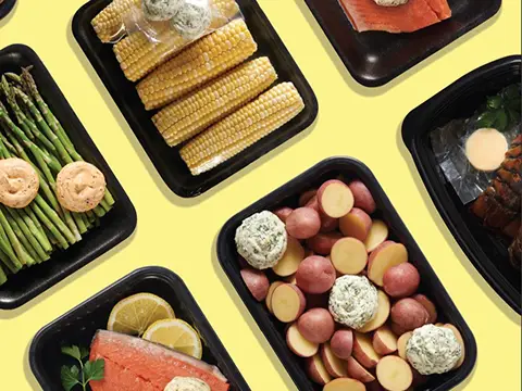 Finished pre-portioned dollops packed with a prepared seafood tray
