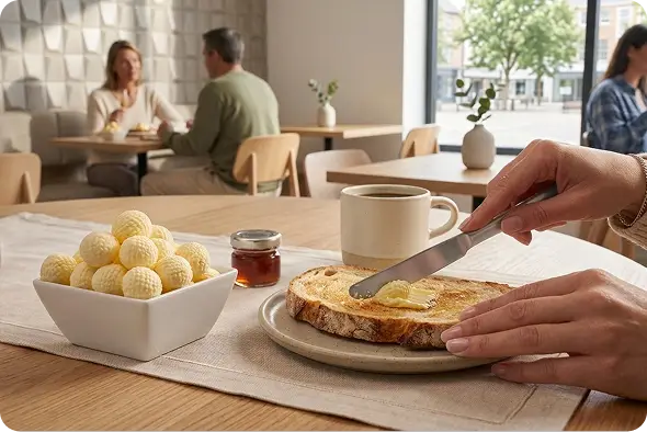 Butter balls served with warm bread