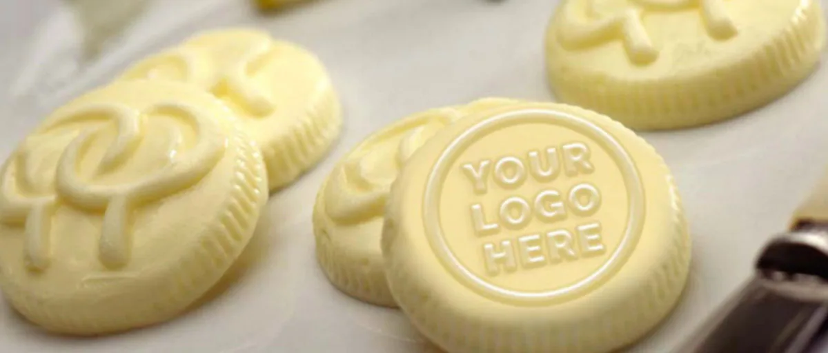 Close-up of butter medallions embossed with a custom logo