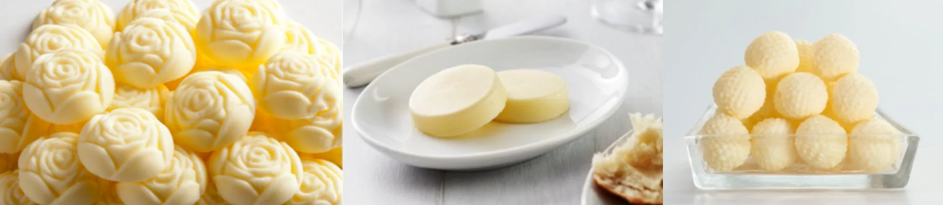 Collage of butter roses, butter pats and butter balls