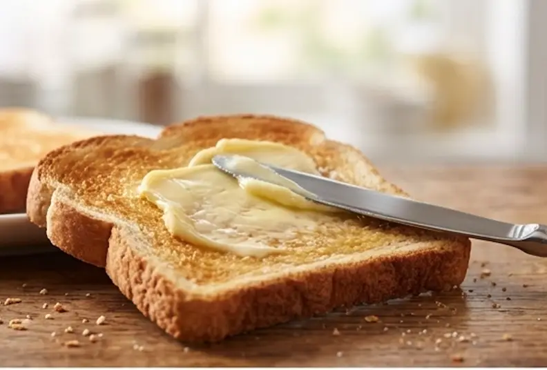 Embossed shaped butter portions on a plate