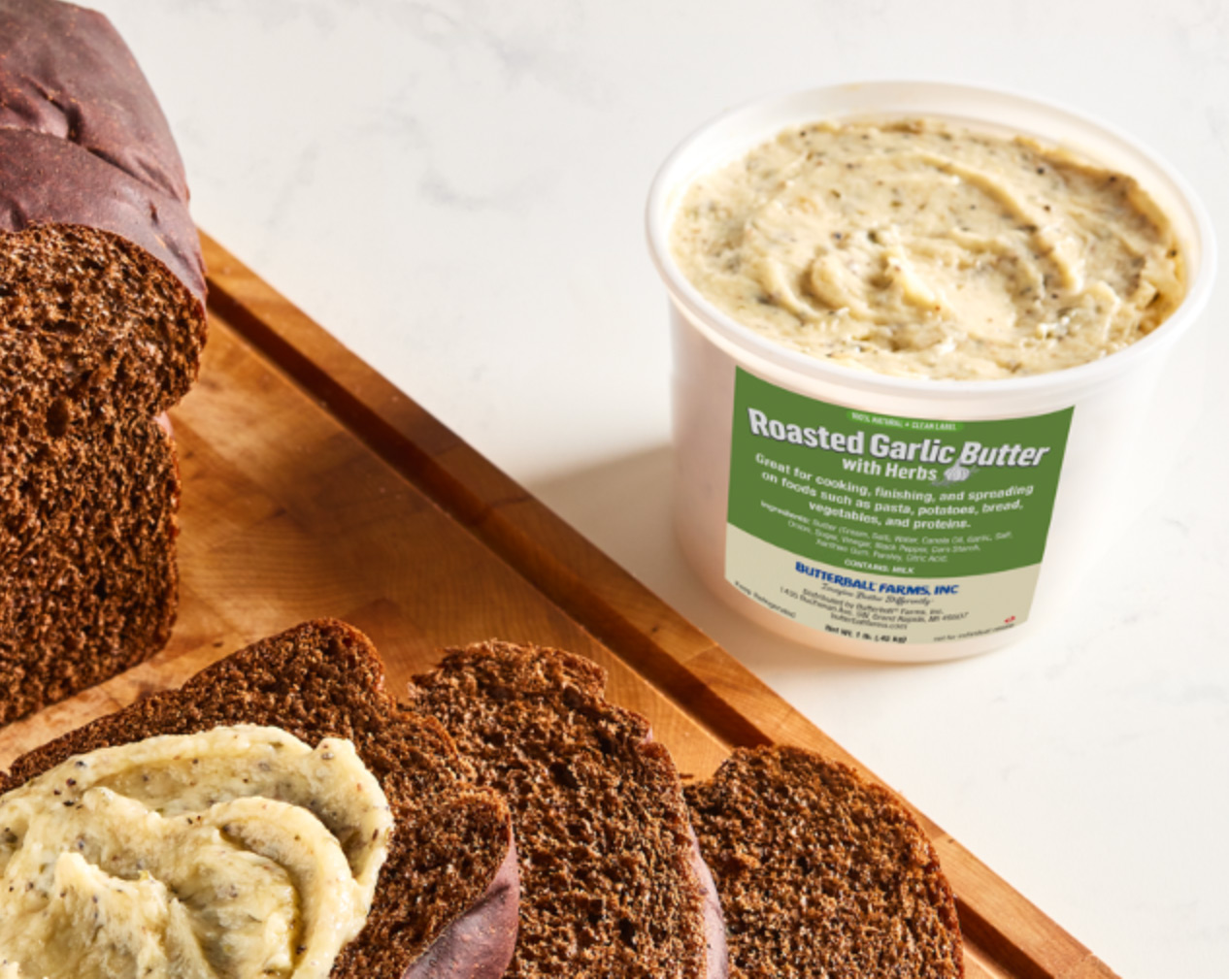 Prepared flavored butters in tubs is one example of how Butterball Farms is helping save time and labor in the kitchen.