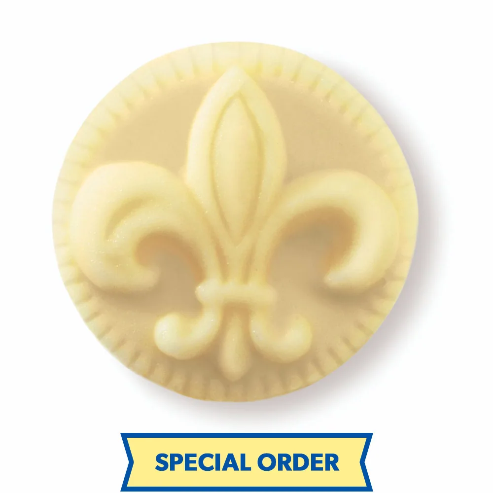 Fleur-de-lis embossed butter medallion with a Special Order banner