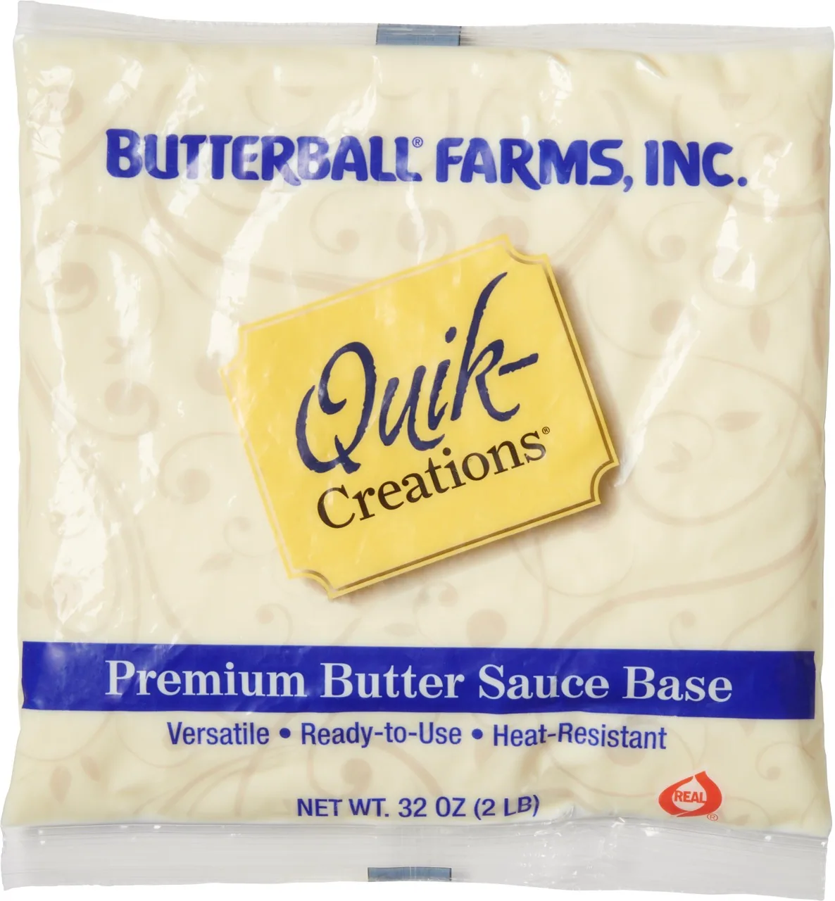Front of a 2 lb Quik-Creations Premium Butter Sauce Base bag from Butterball Farms