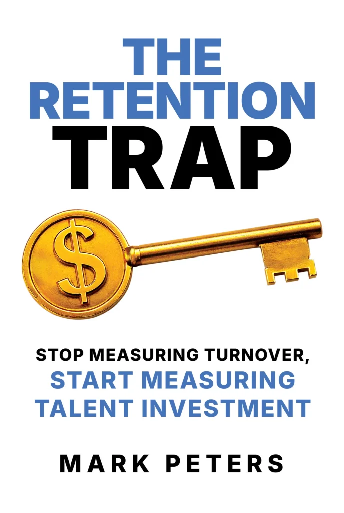 The Retention Trap book cover by Mark Peters with a gold key and coin