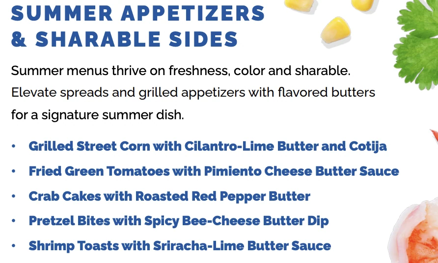 Infographic listing summer appetizer ideas made with flavored butters