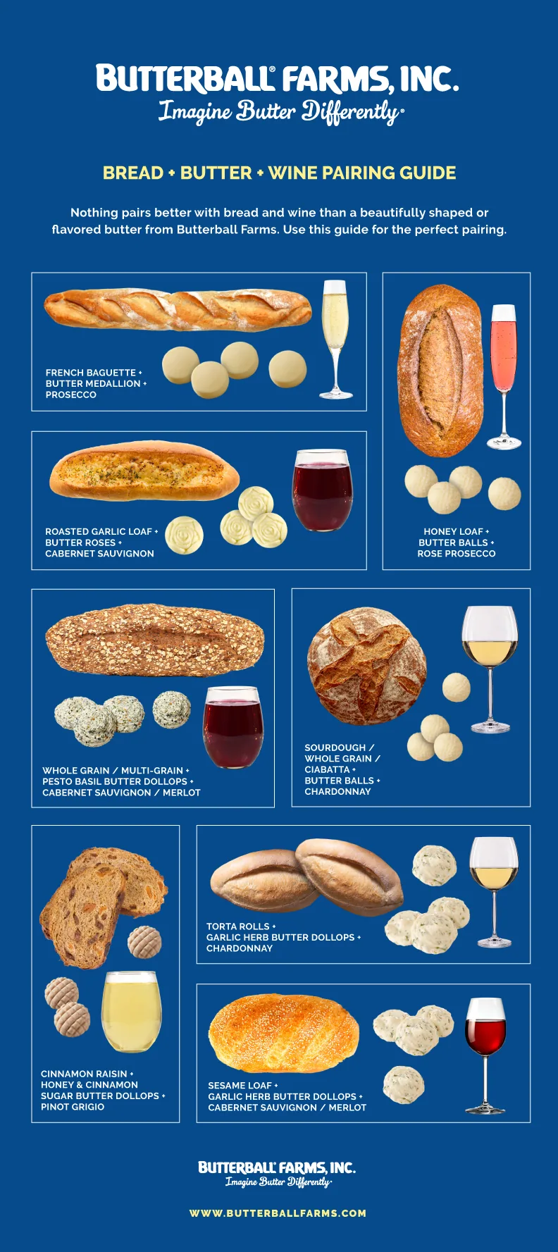 Bread, butter and wine pairing guide without the lemon herb pairings